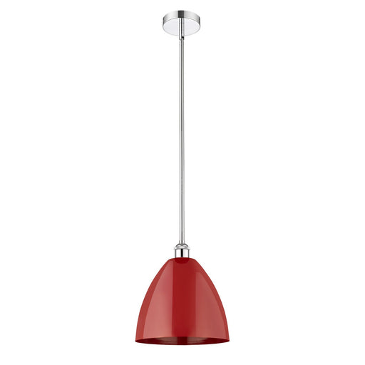 Innovations Plymouth 12in 1-Light Mini Pendant | Industrial Farmhouse Polished Chrome and Matte Red Metal Shade | Kitchen | Model 616-1S-PC-MBD-12-RD