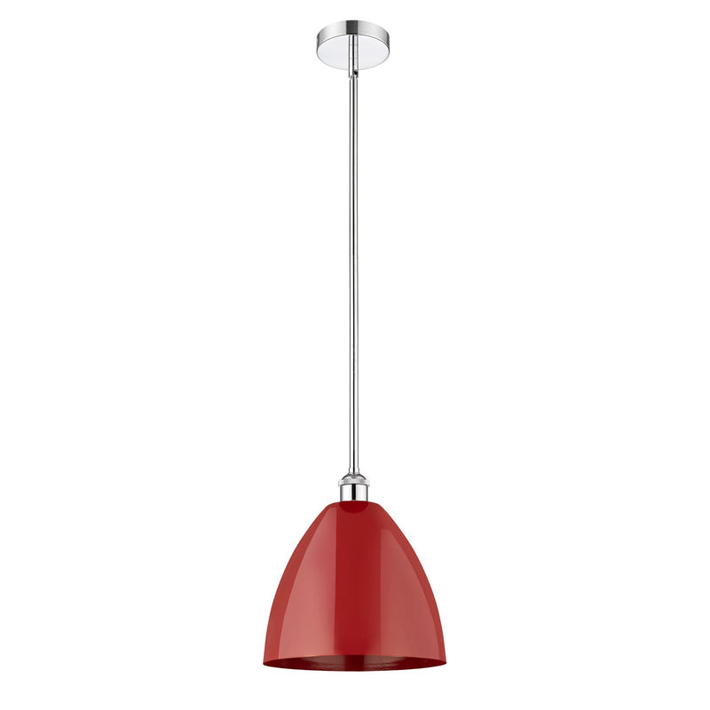 Innovations Plymouth 12in 1-Light Mini Pendant | Industrial Polished Chrome and Matte Red Metal | Kitchen Island & Dining | Model 616-1S-PC-MBD-12-RD-LED