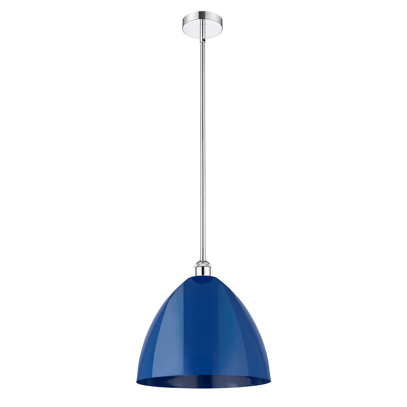 Innovations Plymouth 16in 1-Light Mini Pendant | Industrial Polished Chrome Steel and Matte Blue Metal Shade | Kitchen Island | Model 616-1S-PC-MBD-16-BL