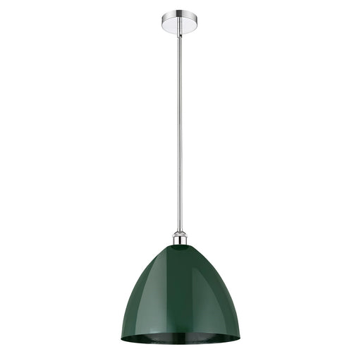 Innovations Plymouth 16in 1-Light Mini Pendant | Industrial Polished Chrome and Matte Green Metal Shade | Kitchen Island & | Model 616-1S-PC-MBD-16-GR