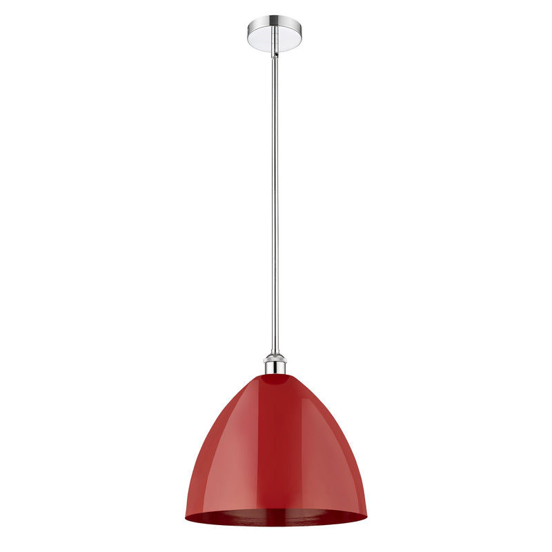 Innovations Plymouth 16in 1-Light Mini Pendant | Industrial Farmhouse Polished Chrome and Matte Red Metal | Kitchen Island | Model 616-1S-PC-MBD-16-RD-LED