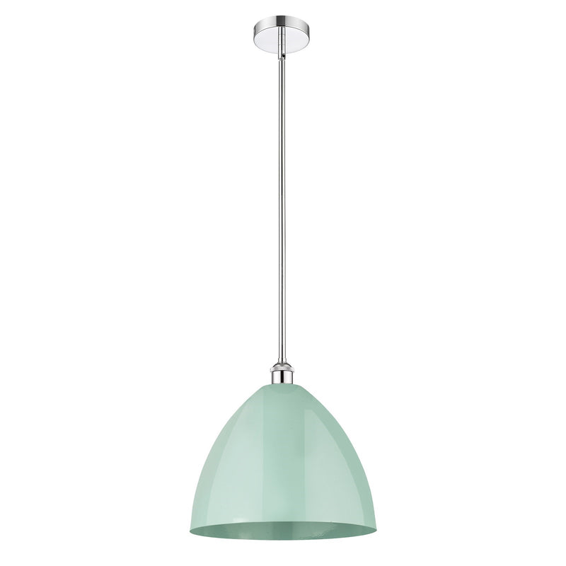 Innovations Plymouth 16in 1-Light Mini Pendant | Industrial Polished Chrome and Matte Seafoam Metal Shade | Kitchen Island & | Model 616-1S-PC-MBD-16-SF
