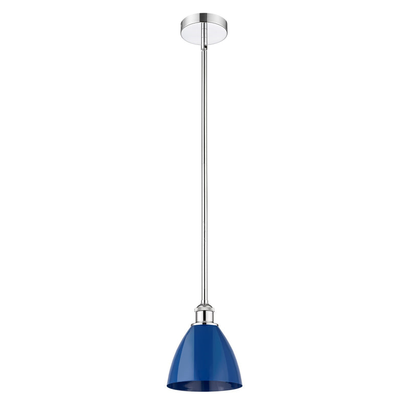 Innovations Plymouth 8in 1-Light Mini Pendant | Industrial Polished Chrome and Matte Blue Metal | Kitchen Island & Dining Room | Model 616-1S-PC-MBD-75-BL