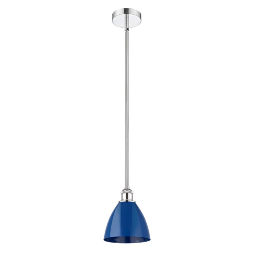 Innovations Plymouth 8in 1-Light Mini Pendant | Industrial Polished Chrome and Matte Blue Metal | Kitchen Island & Dining Room | Model 616-1S-PC-MBD-75-BL