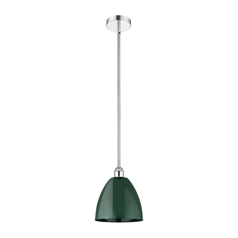 Innovations Plymouth 9in 1-Light Mini Pendant | Industrial Polished Chrome and Matte Green Metal Shade | Kitchen Island & | Model 616-1S-PC-MBD-9-GR-LED