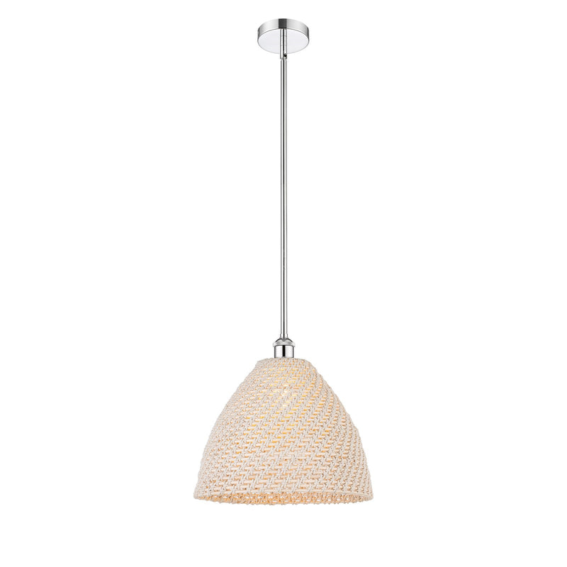 Innovations Bristol Natural 16in 1-Light Mini Pendant | Farmhouse Polished Chrome and Natural Fiber Dome Shade | Kitchen | Model 616-1S-PC-NBD-16-NAT