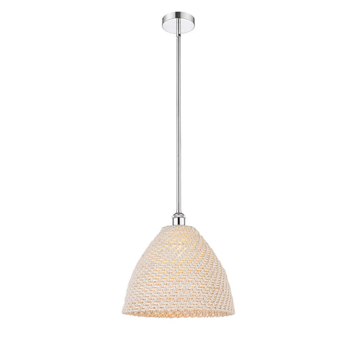Innovations Bristol Natural 16in 1-Light Mini Pendant | Farmhouse Polished Chrome and Natural Fiber Dome Shade | Kitchen | Model 616-1S-PC-NBD-16-NAT