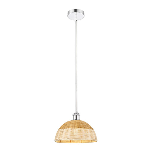 Innovations Bristol Natural II 12in 1-Light Mini Pendant | Industrial Polished Chrome and Matte Black Natural Fiber | Model 616-1S-PC-NBD2-12-NAT