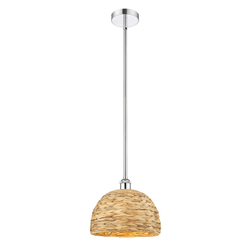 Innovations Woven Rattan 12in 1-Light Mini Pendant | Industrial Polished Chrome Steel and Natural Fiber Shade | Kitchen | Model 616-1S-PC-RBD-12-NAT