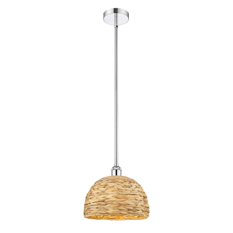 Innovations Woven Rattan 12in 1-Light Mini Pendant | Industrial Polished Chrome Steel and Natural Fiber Shade | Kitchen | Model 616-1S-PC-RBD-12-NAT