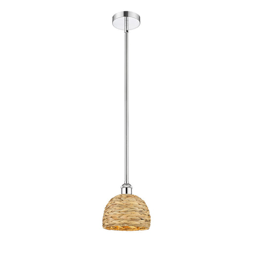 Innovations Woven Rattan 8in 1-Light Mini Pendant | Rustic Farmhouse Polished Chrome and Natural Woven Rattan | Kitchen Island | Model 616-1S-PC-RBD-8-NAT