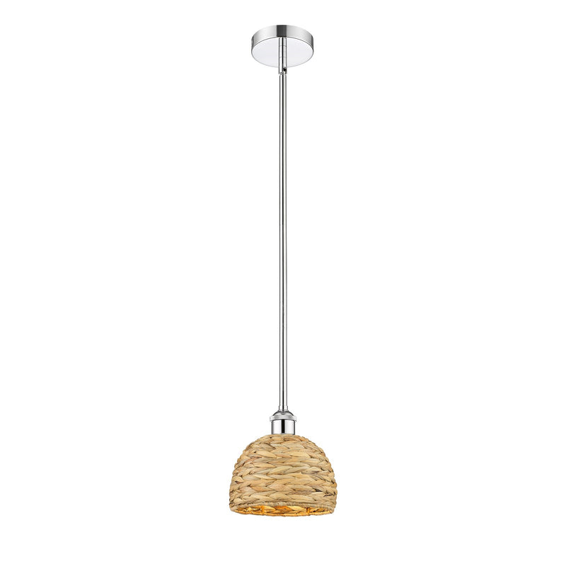 Innovations Woven Rattan 8in 1-Light Mini Pendant | Rustic Farmhouse Polished Chrome and Natural Woven Rattan | Kitchen Island | Model 616-1S-PC-RBD-8-NAT