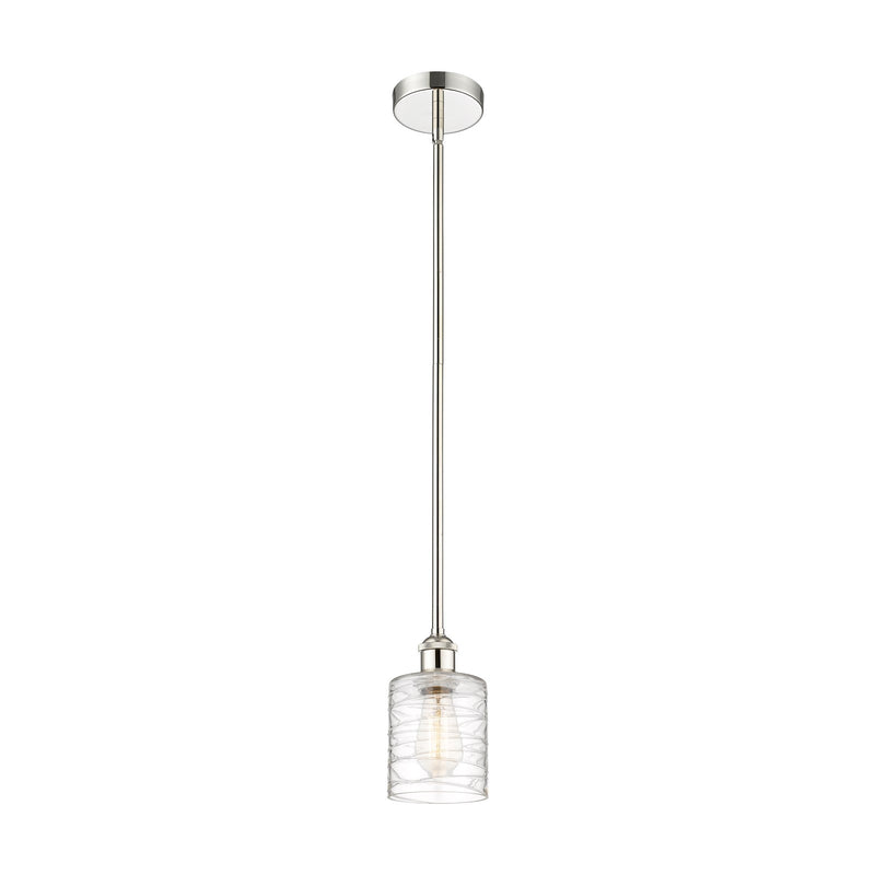 Innovations Cobbleskill 5in 1-Light Mini Pendant | Art Nouveau Polished Nickel Steel and Deco Swirl Clear Glass | Kitchen Island & | Model 616-1S-PN-G1113