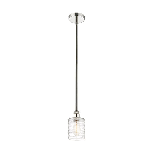 Innovations Cobbleskill 5in 1-Light Mini Pendant | Art Nouveau Polished Nickel Steel and Deco Swirl Clear Glass | Kitchen Island & | Model 616-1S-PN-G1113