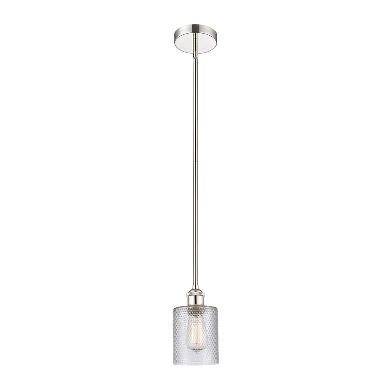 Innovations Cobbleskill 5in 1-Light Mini Pendant | Industrial Polished Nickel Steel and Clear Cobbleskill Glass | Kitchen | Model 616-1S-PN-G112-LED