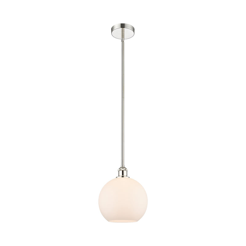 Innovations Lighting Athens 10in 1-Light Mini Pendant | Industrial Polished Nickel and Matte White Glass | Kitchen Island & | Model 616-1S-PN-G121-10-LED