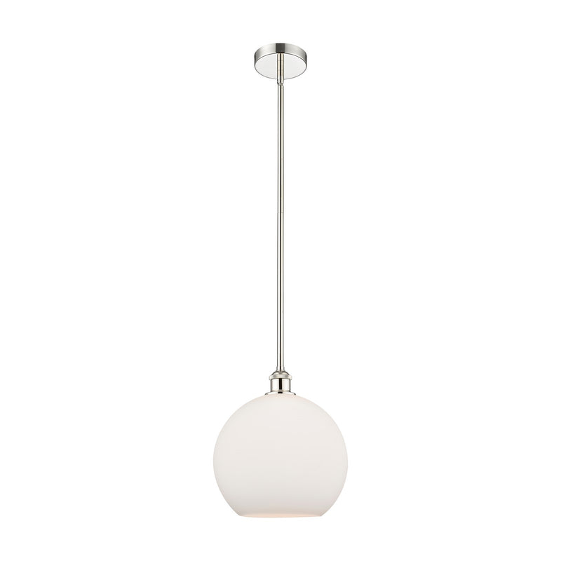 Innovations Athens 12in 1-Light Mini Pendant | Industrial Polished Nickel Steel and Matte White Glass | Kitchen Island & Dining | Model 616-1S-PN-G121-12