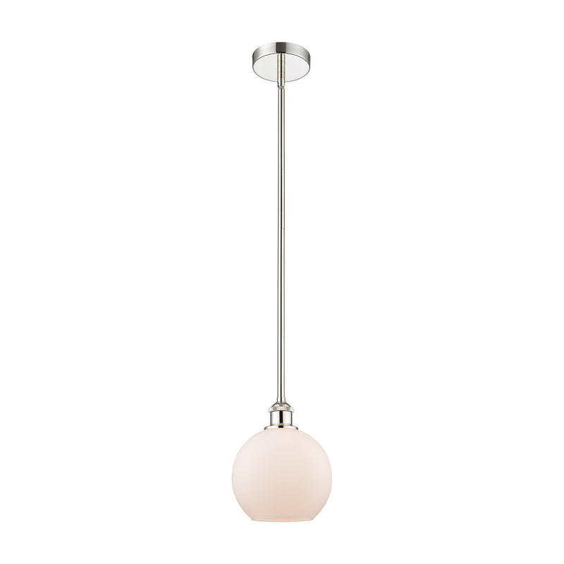 Innovations Athens 8in 1-Light Mini Pendant | Industrial Polished Nickel and Matte White Frosted Glass | Kitchen Island & | Model 616-1S-PN-G121-8-LED