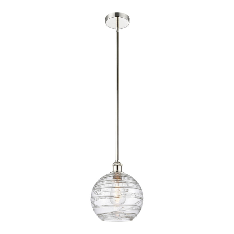 Innovations Athens Deco Swirl 10in 1-Light Mini Pendant | Industrial Polished Nickel and Clear Deco Swirl Glass | Kitchen | Model 616-1S-PN-G1213-10CL