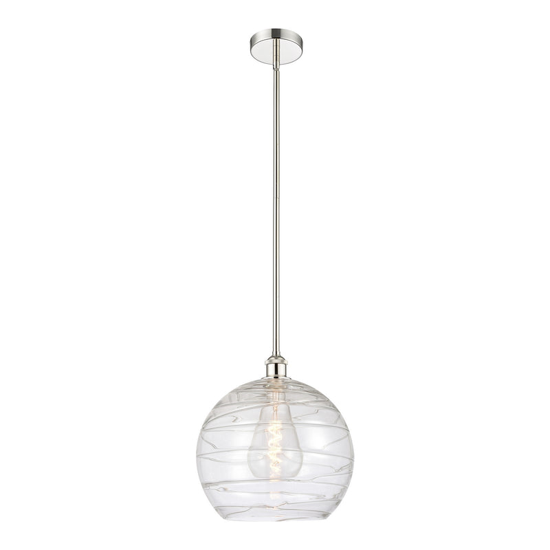 Innovations Athens Deco Swirl 14in 1-Light Mini Pendant | Industrial Modern Polished Nickel and Clear Deco Swirl Glass | Model 616-1S-PN-G1213-14CL