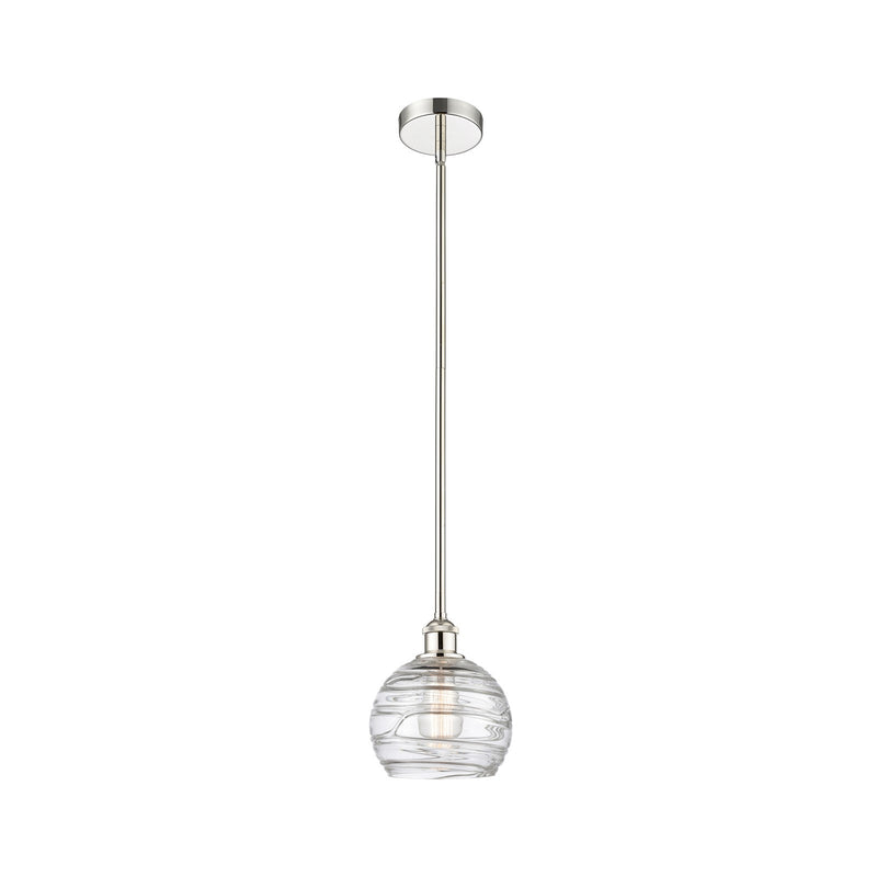 Innovations Athens Deco Swirl 8in 1-Light Mini Pendant | Industrial Polished Nickel Steel and Clear Deco Swirl Glass | Kitchen | Model 616-1S-PN-G1213-8CL