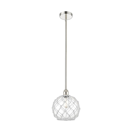 Innovations Farmhouse Rope 10in 1-Light Mini Pendant | Industrial Polished Nickel and Clear Glass with White Rope | Kitchen | Model 616-1S-PN-G122-10RW