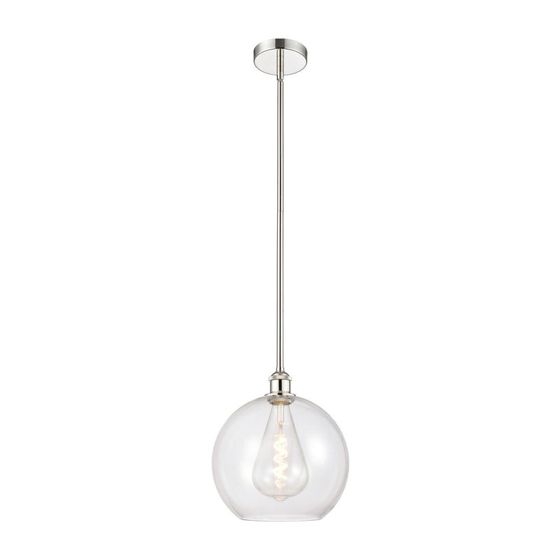 Innovations Athens 12in 1-Light Mini Pendant | Industrial Polished Nickel Steel and Clear Glass | Kitchen Island & Dining Room | Model 616-1S-PN-G122-12