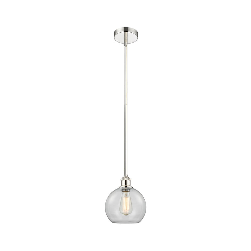 Innovations Athens 8in 1-Light Mini Pendant | Industrial Polished Nickel Steel and Clear Glass | Kitchen Island & Dining Room | Model 616-1S-PN-G122-8-LED