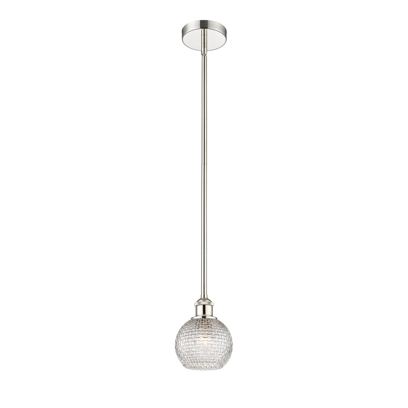 Innovations Athens 6in 1-Light Mini Pendant | Modern Farmhouse Polished Nickel and Clear Basket Weave Glass | Kitchen Island & | Model 616-1S-PN-G122C-6CL