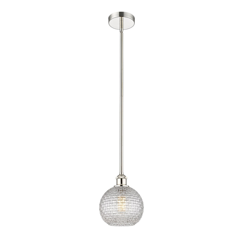 Innovations Athens 8in 1-Light Mini Pendant | Modern Farmhouse Polished Nickel and Clear Basket Weave Glass | Kitchen Island & | Model 616-1S-PN-G122C-8CL