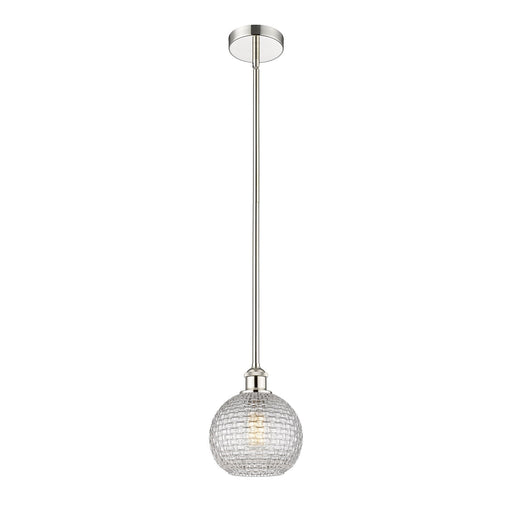 Innovations Athens 8in 1-Light Mini Pendant | Modern Farmhouse Polished Nickel and Clear Basket Weave Glass | Kitchen Island & | Model 616-1S-PN-G122C-8CL