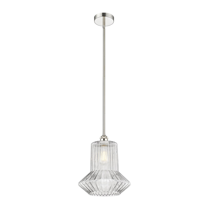 Innovations Springwater 12in 1-Light Mini Pendant | Art Nouveau Polished Nickel and Clear Fluted Glass | Kitchen Island & | Model 616-1S-PN-G212-LED
