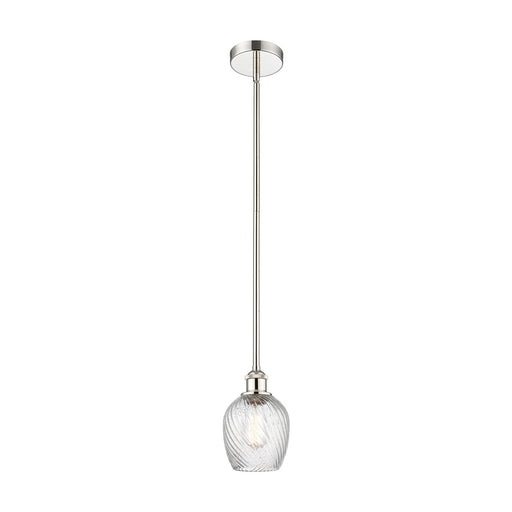 Innovations Salina 6in 1-Light Mini Pendant | Industrial Polished Nickel Steel and Clear Spiral Fluted Glass | Kitchen Island & | Model 616-1S-PN-G292