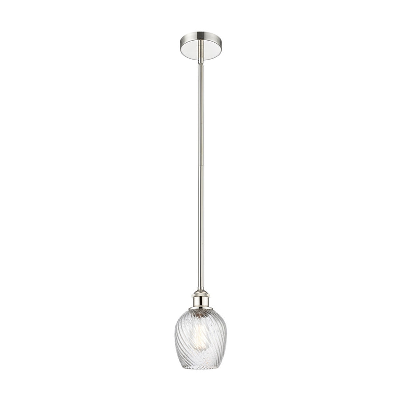 Innovations Salina 6in 1-Light Mini Pendant | Industrial Polished Nickel Steel and Clear Spiral Fluted Glass | Kitchen Island & | Model 616-1S-PN-G292
