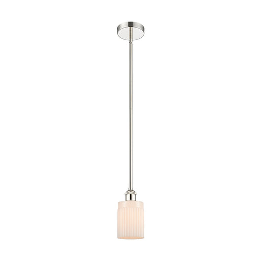 Innovations Hadley 1-Light Mini Pendant | Polished Nickel Steel and Matte White Ribbed Glass | Kitchen Island & Breakfast Nook | Model 616-1S-PN-G341