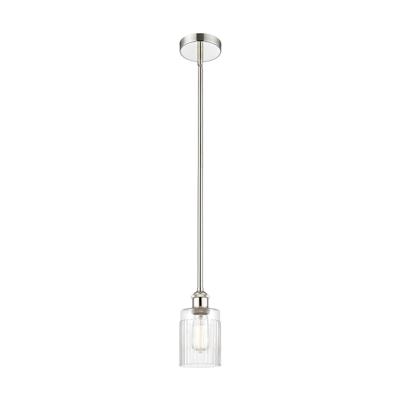 Innovations Hadley 5in 1-Light Mini Pendant | Art Nouveau Polished Nickel Steel and Clear Ribbed Glass | Kitchen Island & Dining | Model 616-1S-PN-G342