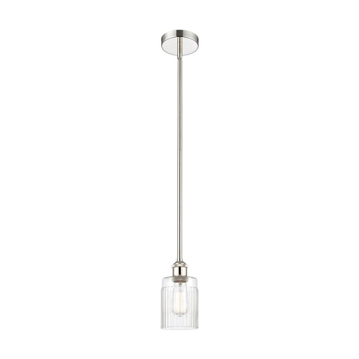 Innovations Hadley 5in 1-Light Mini Pendant | Art Nouveau Polished Nickel Steel and Clear Ribbed Glass | Kitchen Island & Dining | Model 616-1S-PN-G342