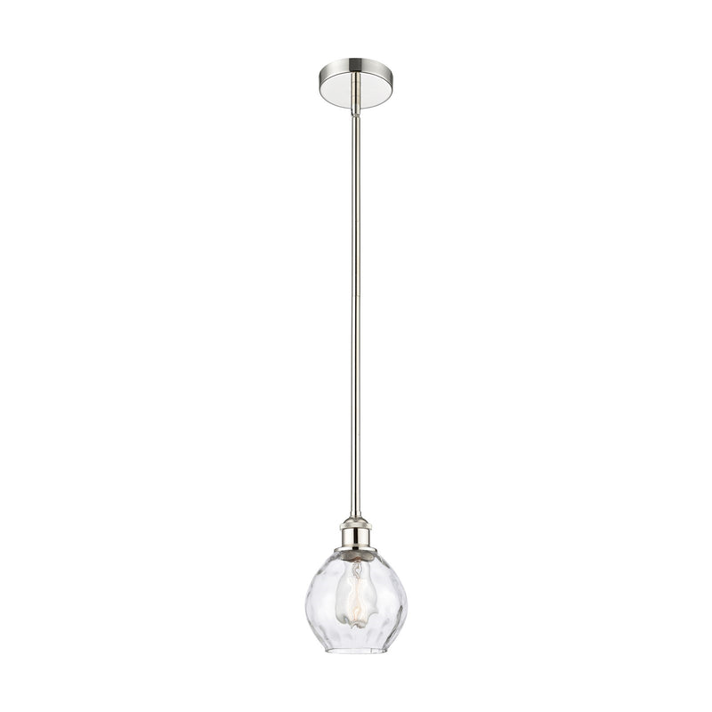 Innovations Waverly 6in 1-Light Mini Pendant | Industrial Polished Nickel Steel and Clear Water Glass | Kitchen Island & Dining | Model 616-1S-PN-G362-LED
