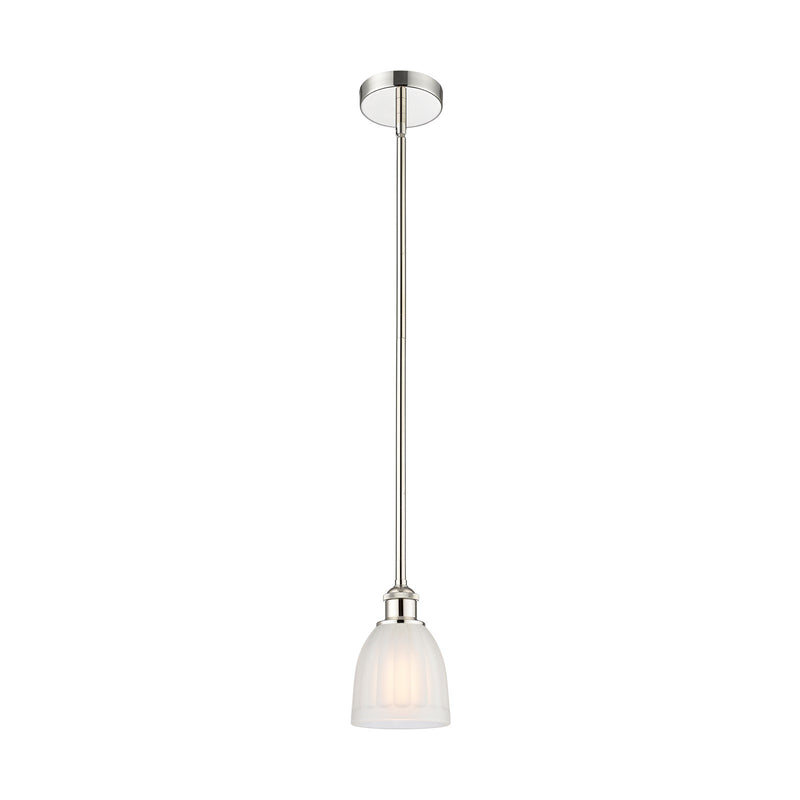 Innovations Brookfield 6in 1-Light Mini Pendant | Industrial Polished Nickel and White Frosted Ribbed Glass | Kitchen Island & | Model 616-1S-PN-G441