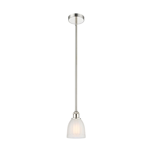 Innovations Brookfield 6in 1-Light Mini Pendant | Industrial Polished Nickel and White Ribbed Glass | Kitchen Island & Dining | Model 616-1S-PN-G441-LED