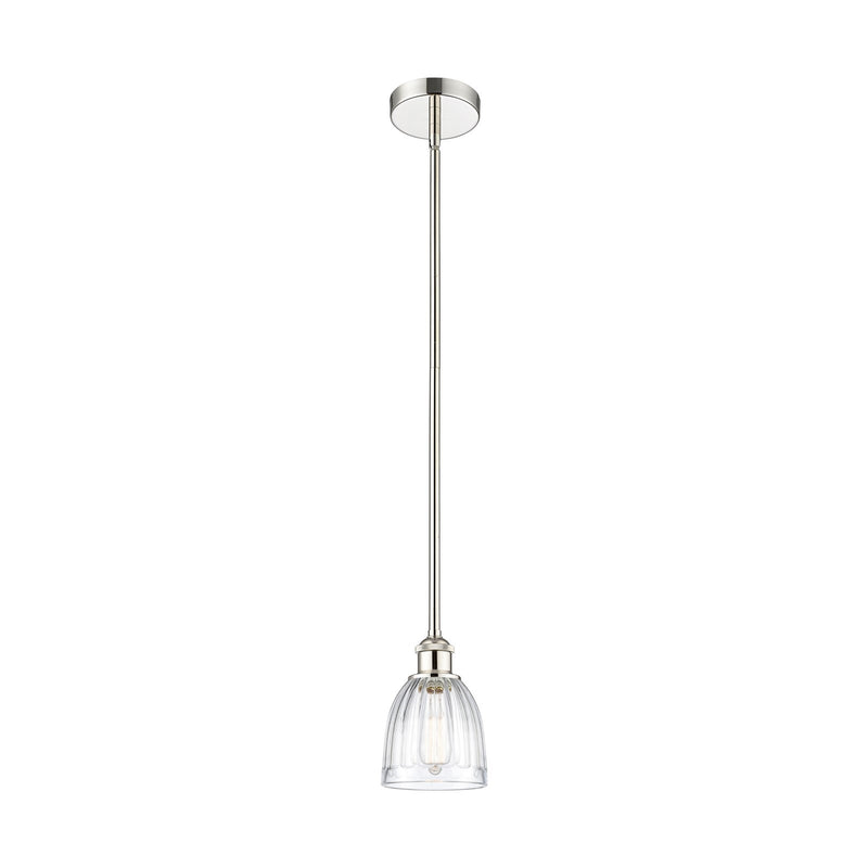 Innovations Brookfield 6in 1-Light Mini Pendant | Industrial Transitional Polished Nickel and Clear Ribbed Glass | Kitchen Island & | Model 616-1S-PN-G442