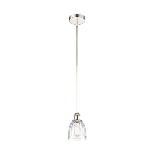 Innovations Brookfield 6in 1-Light Mini Pendant | Industrial Polished Nickel Steel and Clear Ribbed Glass | Kitchen Island & | Model 616-1S-PN-G442-LED