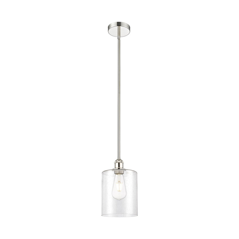 Innovations Paladin 7in 1-Light Mini Pendant | Farmhouse Polished Nickel Steel and Seedy Glass Cylinder | Kitchen Island & | Model 616-1S-PN-G4424-7