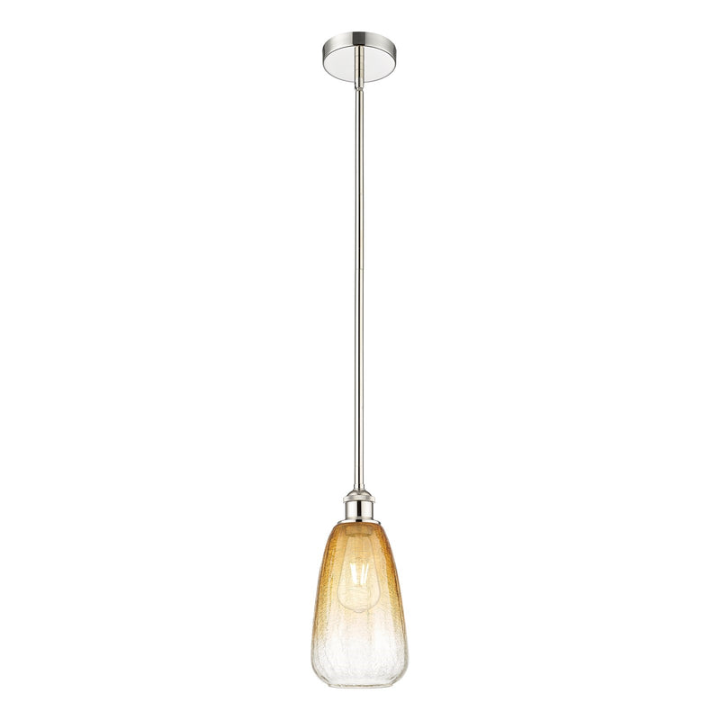 Innovations Brookhaven Almond 6in 1-Light Mini Pendant | Industrial Polished Nickel Steel and Amber Glass | Kitchen Island & | Model 616-1S-PN-G480-6AM
