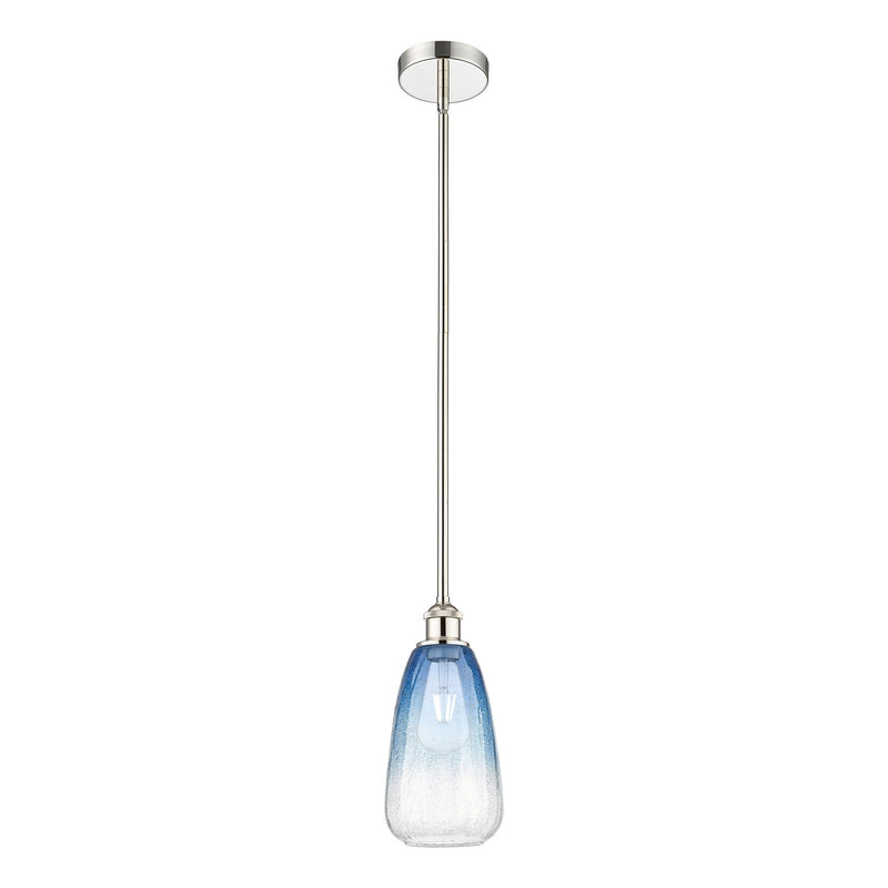 Innovations Brookhaven Almond 6in 1-Light Mini Pendant | Industrial Polished Nickel and Sapphire Blue Glass | Kitchen Island & | Model 616-1S-PN-G480-6SB