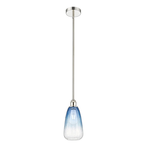 Innovations Brookhaven Almond 6in 1-Light Mini Pendant | Industrial Polished Nickel and Sapphire Blue Glass | Kitchen Island & | Model 616-1S-PN-G480-6SB