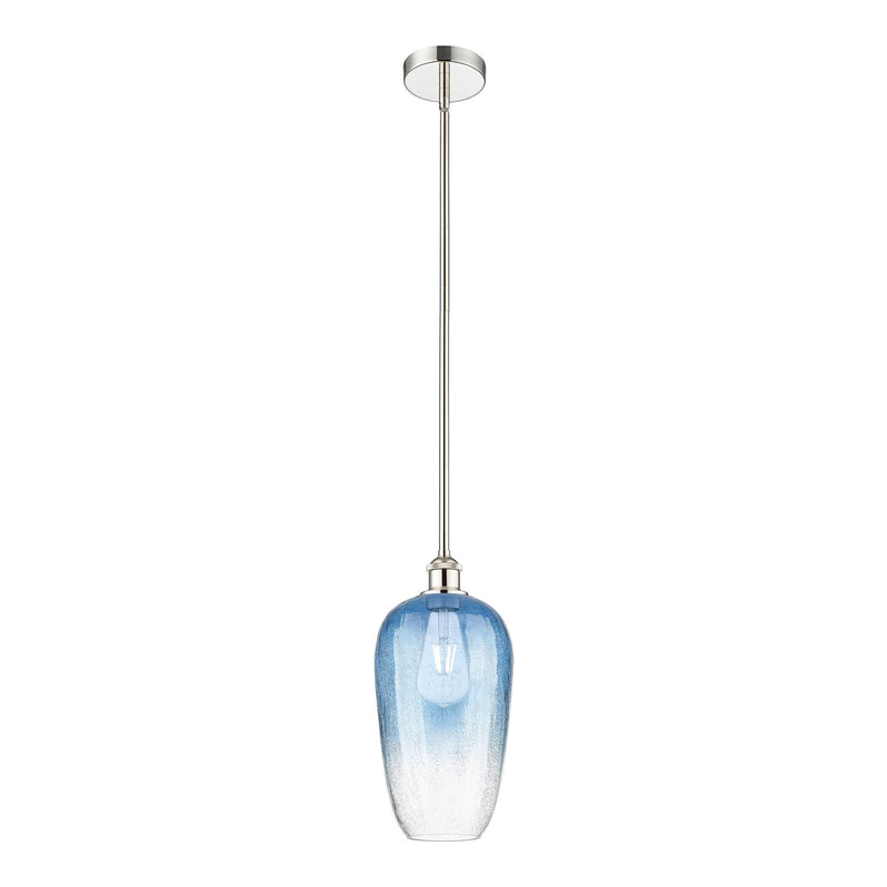 Innovations Brookhaven Flute 7in 1-Light Mini Pendant | Industrial Polished Nickel Steel and Sapphire Blue Glass | Kitchen | Model 616-1S-PN-G484-7SB