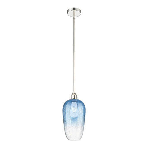 Innovations Brookhaven Flute 7in 1-Light Mini Pendant | Industrial Polished Nickel Steel and Sapphire Blue Glass | Kitchen | Model 616-1S-PN-G484-7SB
