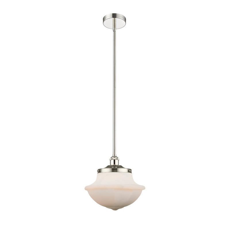 Innovations Oxford 12in 1-Light Mini Pendant | Industrial Polished Nickel Steel and Matte White Frosted Glass | Kitchen Island & | Model 616-1S-PN-G541