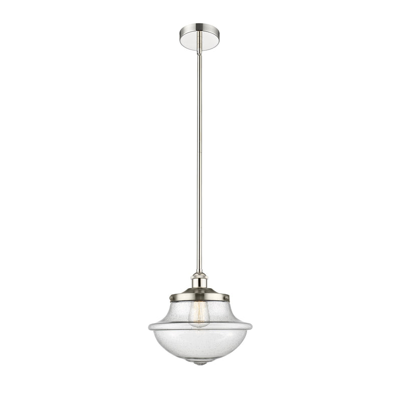 Innovations Oxford 12in 1-Light Mini Pendant | Industrial Polished Nickel and Seedy Schoolhouse Glass | Kitchen Island & Dining | Model 616-1S-PN-G544